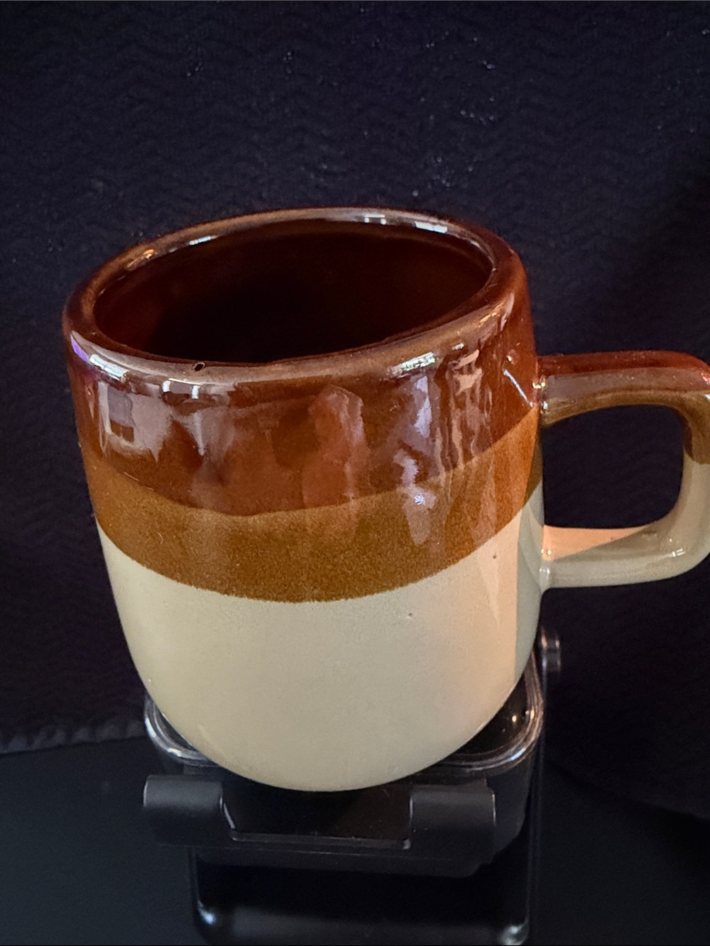 Vintage Two-Tone Brown and Cream Stoneware Coffee Mug - Made in Taiwan